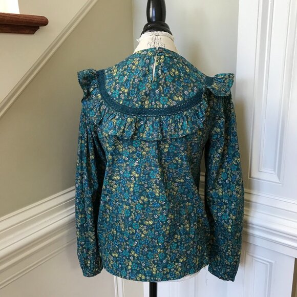 Banjanan Floral Print Blouse Top Shirt Womens Small Green Floral Long Sleeve - Picture 11 of 13